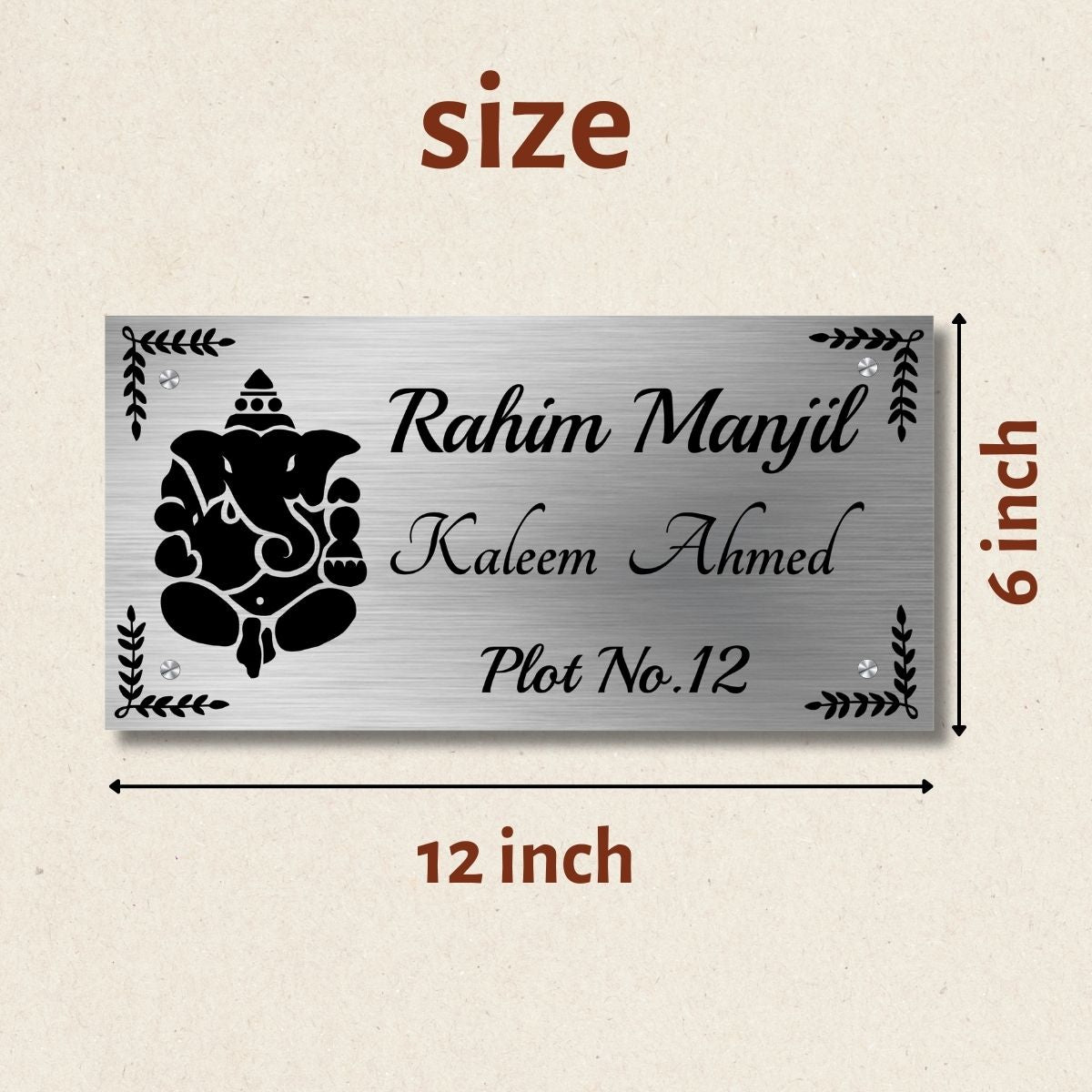 Ganesha Leaf Stainless Steel Nameplate for Home office Outdoor Entrance
