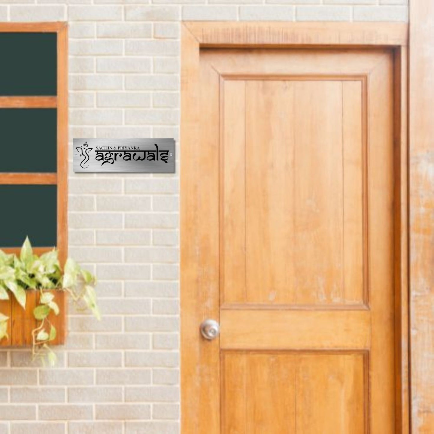 Lord Ganapati Stainless Steel Nameplate for Home office Outdoor