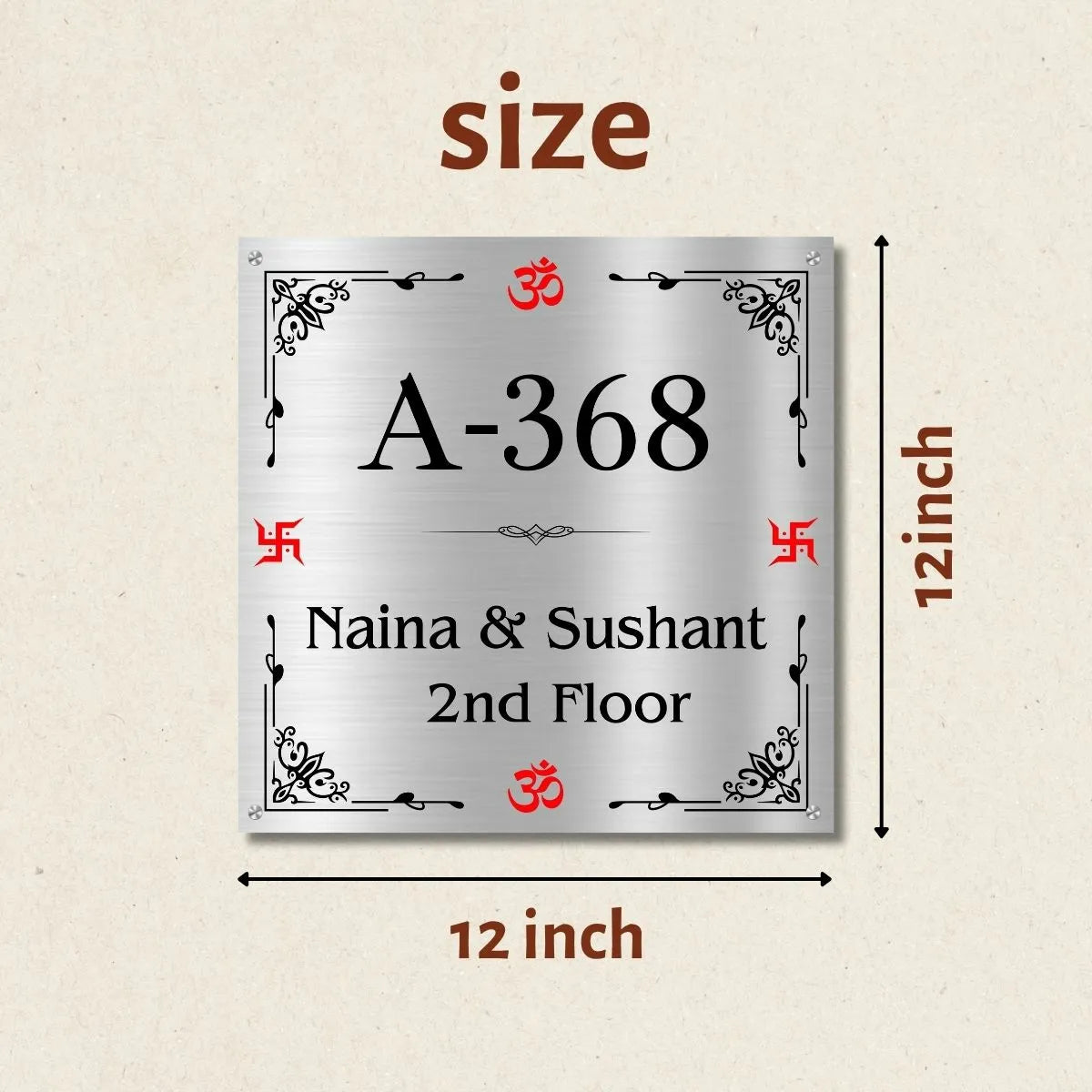 Minimal Border Nameplate for Home, Door, Bungalow, outdoor (12x12 inches)