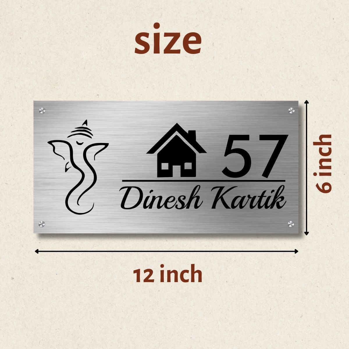 Ganesha Home Stainless Steel Nameplate for Home office Outdoor Entrance
