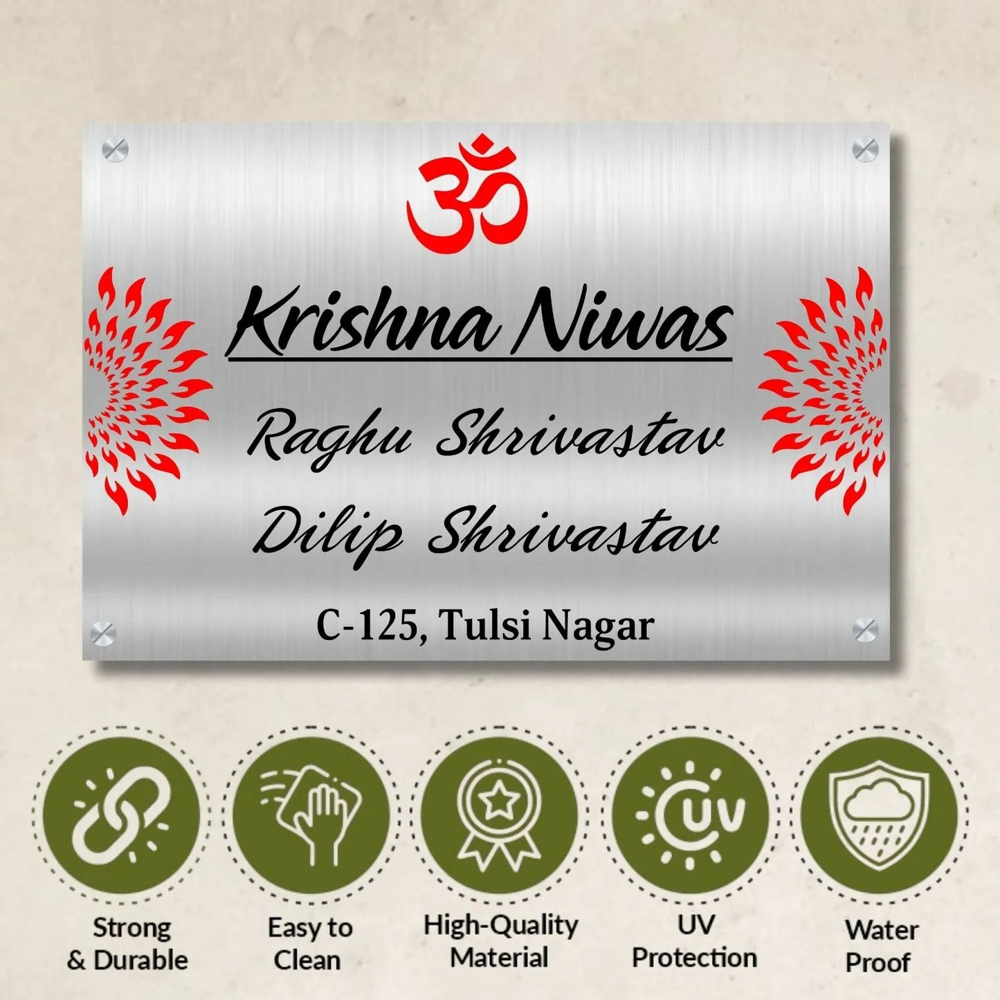 Mandala Stainless Steel Nameplate for Home office Outdoor