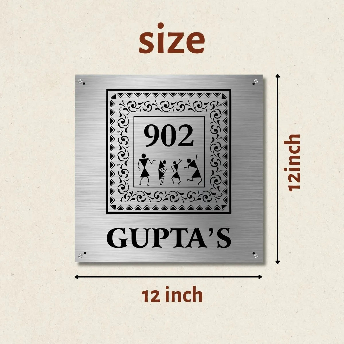 Designer Stainless Steel Nameplate for Home, Door, Bungalow, outdoor (12x12 inches)