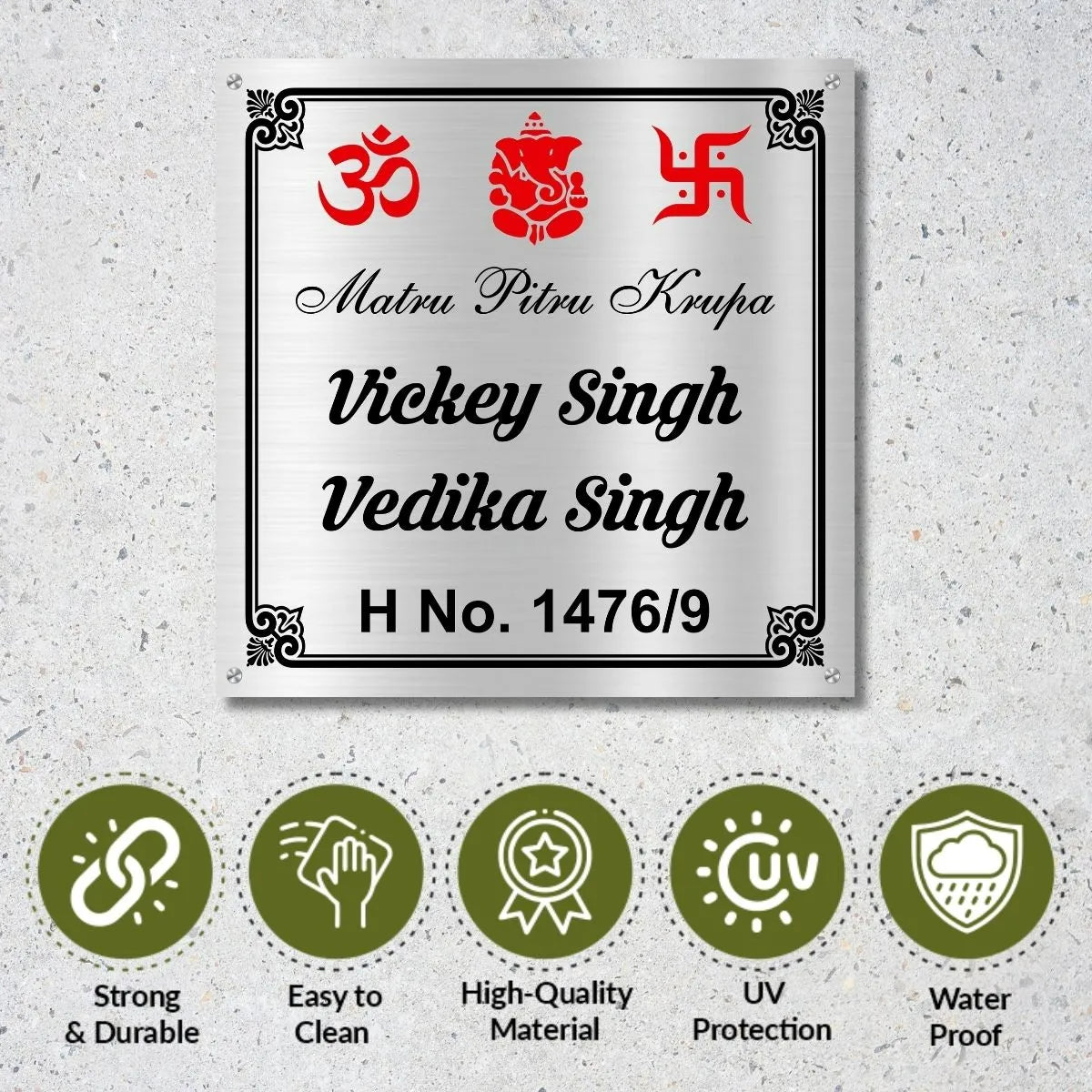 Lord Ganesh Religious Nameplate for Home, Door, Bungalow (12x12 inches)
