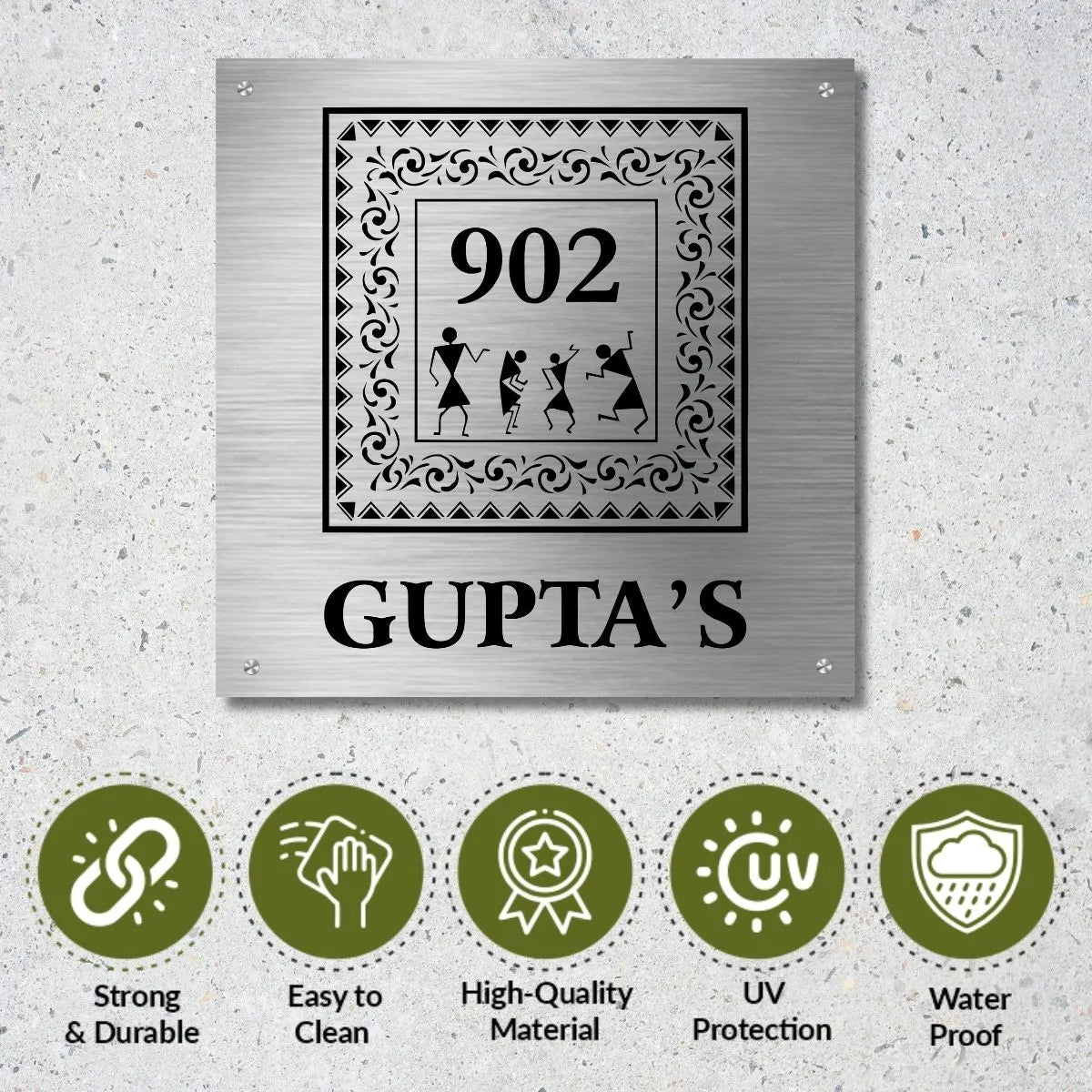 Designer Stainless Steel Nameplate for Home, Door, Bungalow, outdoor (12x12 inches)