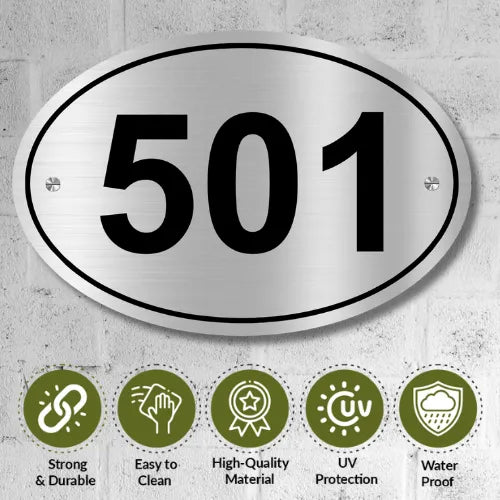 Stainless Steel Customized Room Number Plate for home/office/mall/Hotel anywhere (Oval Stainless Steel Number Plate)