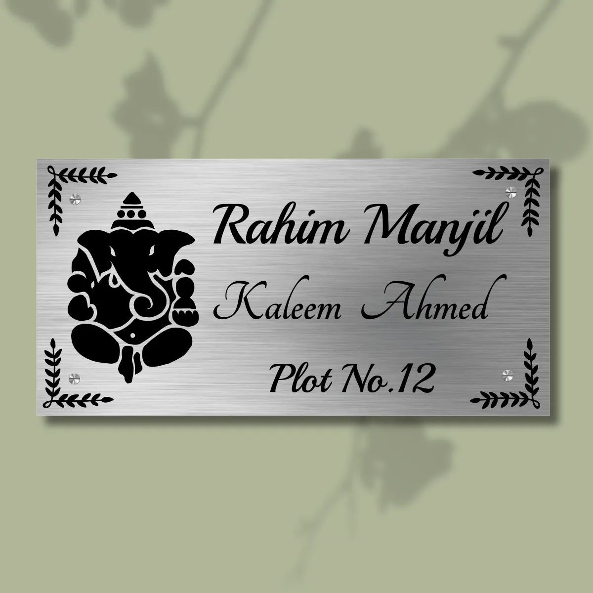 Ganesha Leaf Stainless Steel Nameplate for Home office Outdoor Entrance