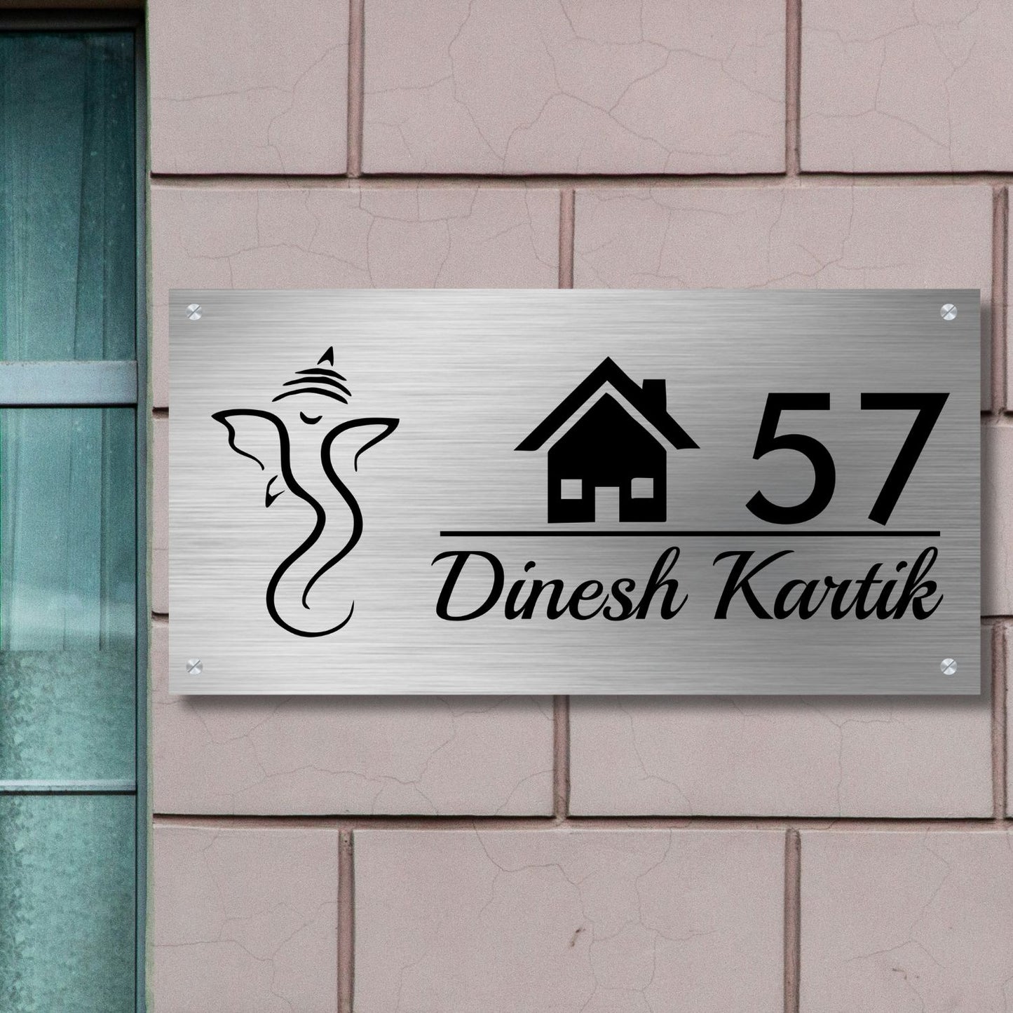 Ganesha Home Stainless Steel Nameplate for Home office Outdoor Entrance