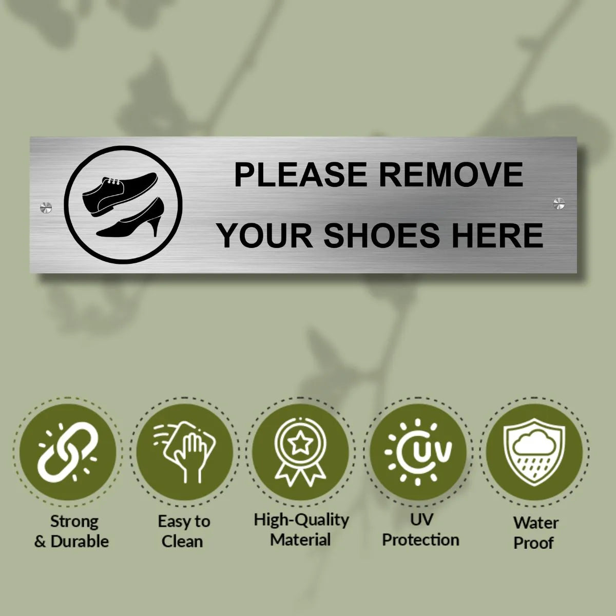 Remove Your Shoes Stainless Steel Signage Board for Business Shop Stores Cafes Hospital School Office Hotel Restaurant Company
