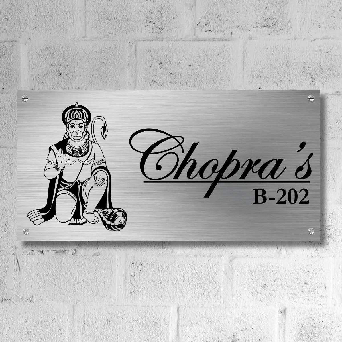 Lord Hanuman Stainless Steel Nameplate for Home office Outdoor Entrance