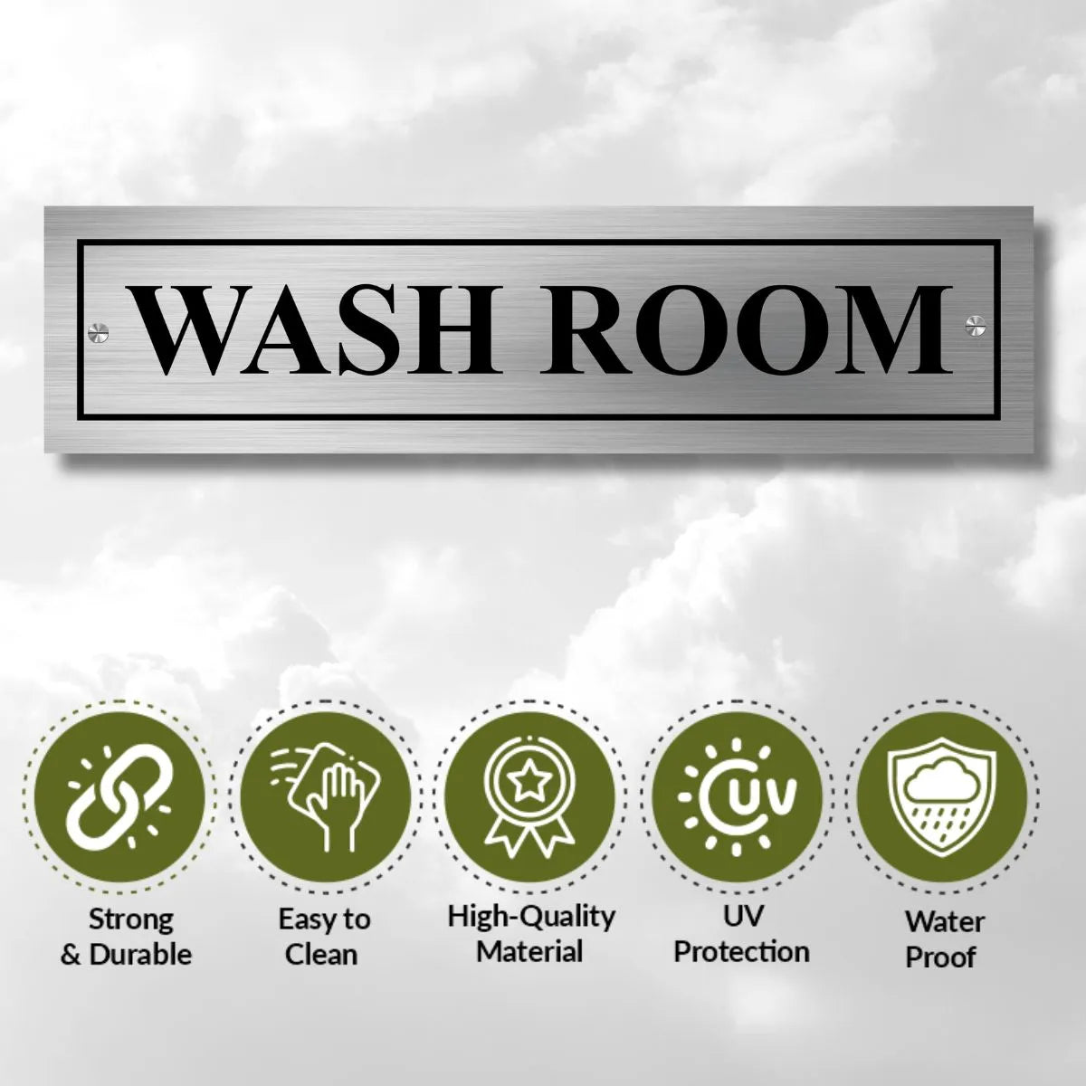 Wash Room Stainless Steel Signage Board for Business Shop Stores Cafes Hospital School Office Hotel Restaurant Company