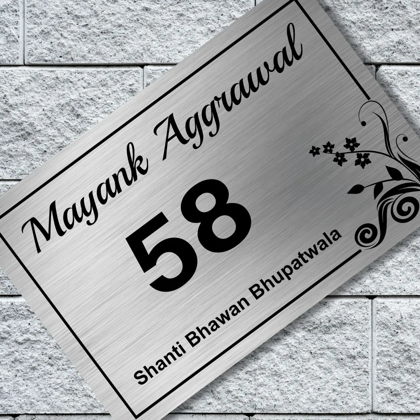 Corner Floral Stainless Steel Nameplate for Home office Outdoor