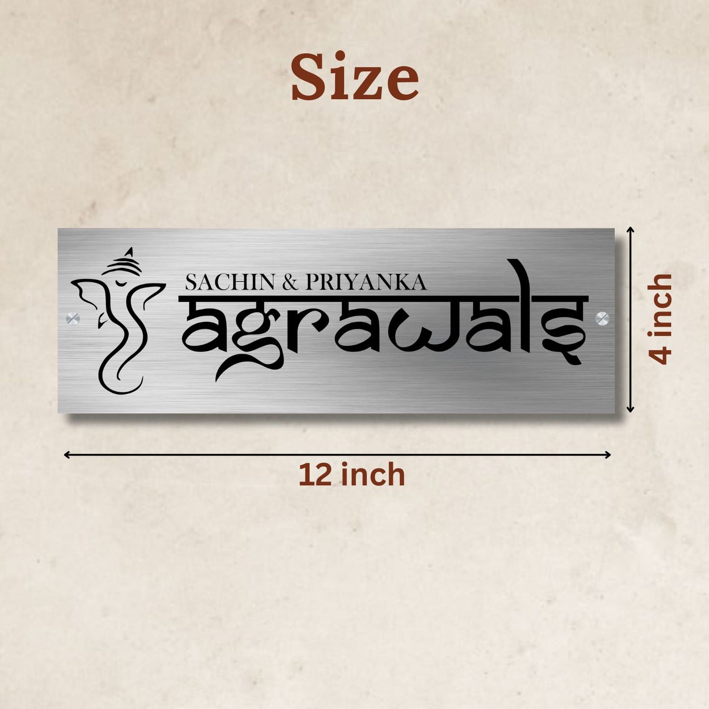 Lord Ganapati Stainless Steel Nameplate for Home office Outdoor