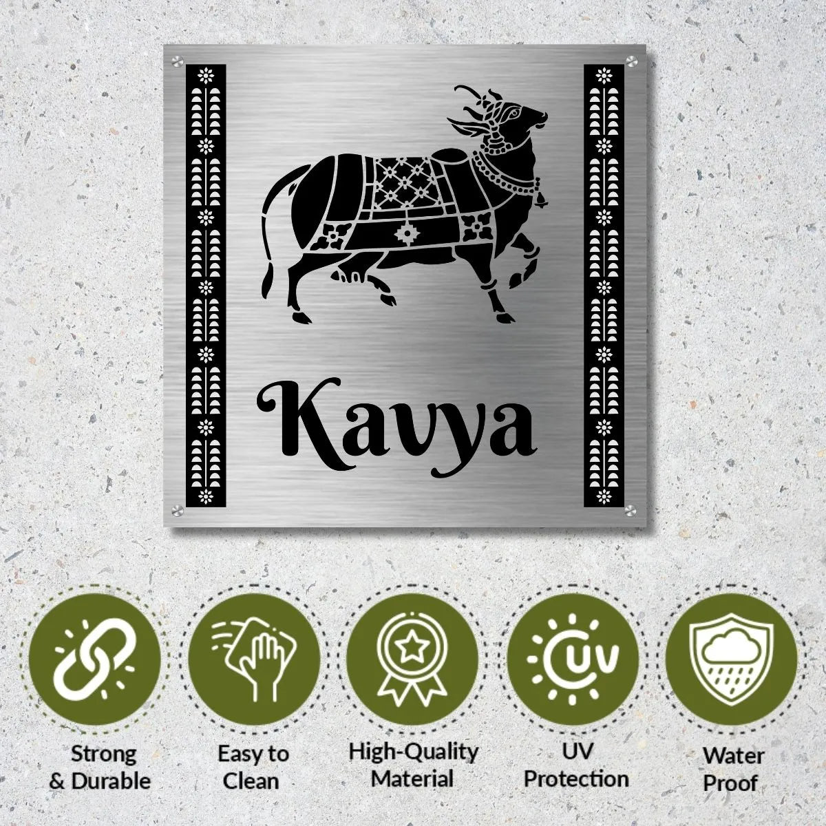 Kamdhenu Stencil Nameplate for Home, Door, Bungalow, outdoor (12x12 inches)