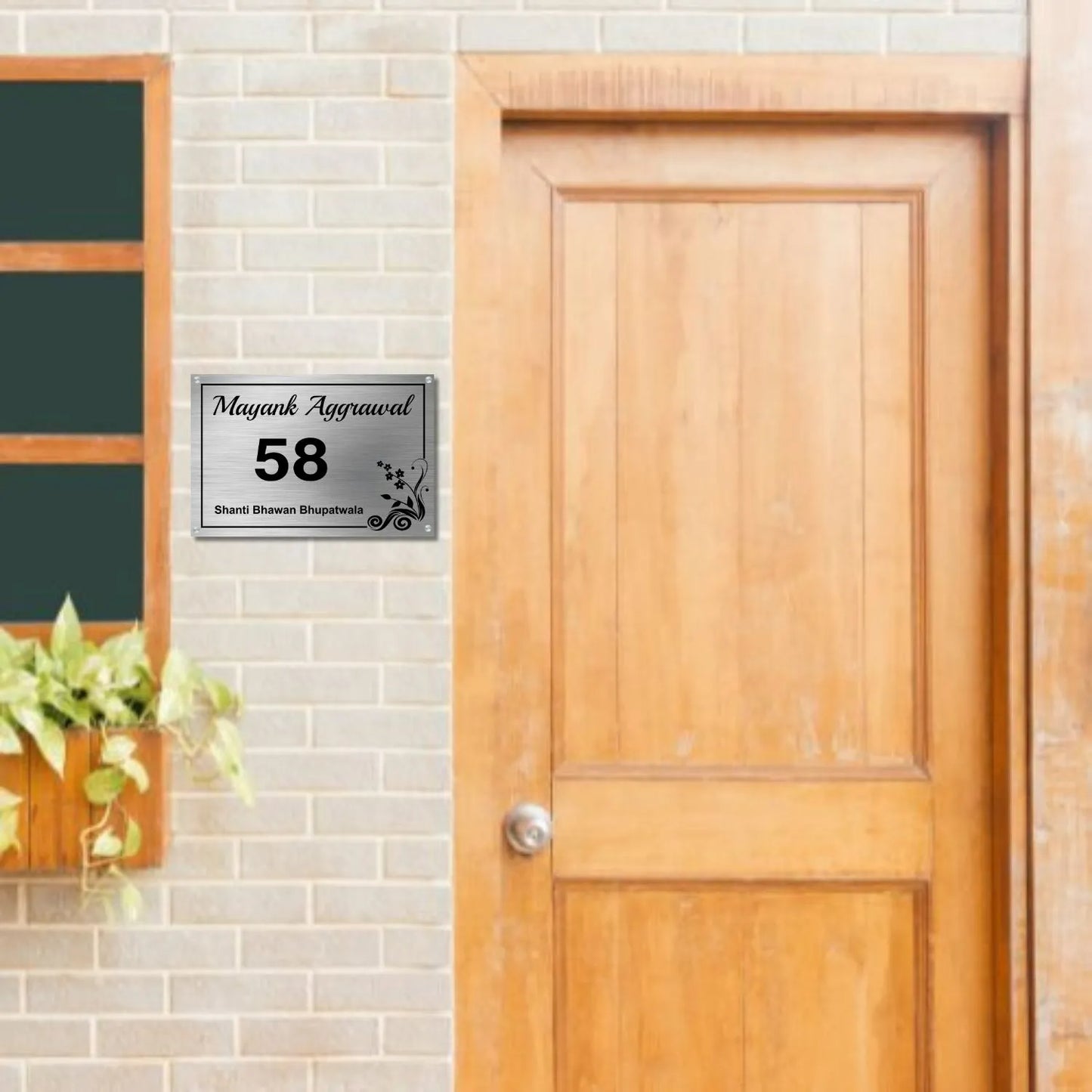 Corner Floral Stainless Steel Nameplate for Home office Outdoor