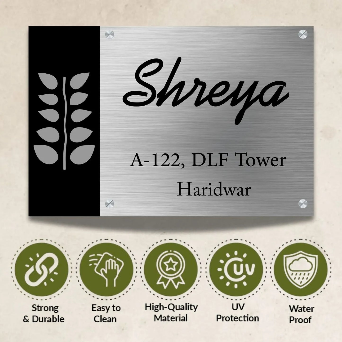 Leaf Stainless Steel Nameplate for Home office Outdoor