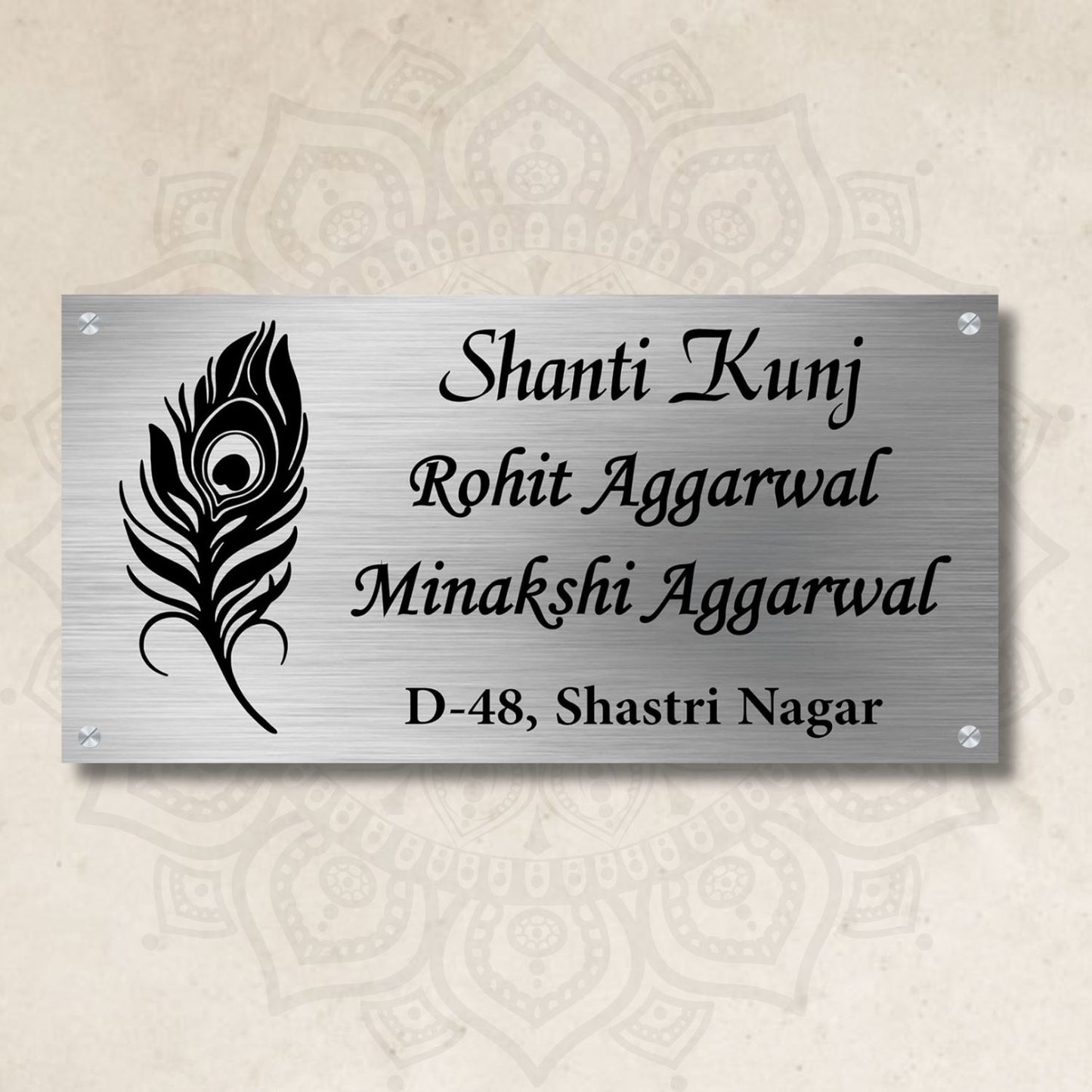 Peacock Feather Stainless Steel Nameplate for Home office Outdoor Entrance
