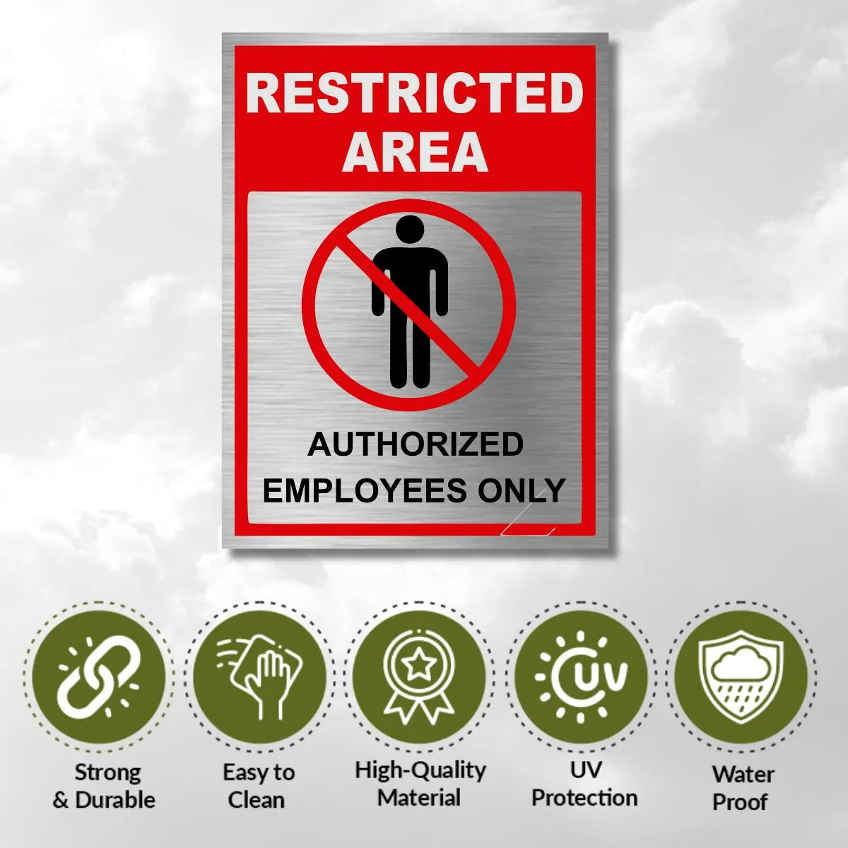 Restricted Area Stainless Steel Signage Board for Business Shop Stores Cafes Hospital School Office Hotel Restaurant Company