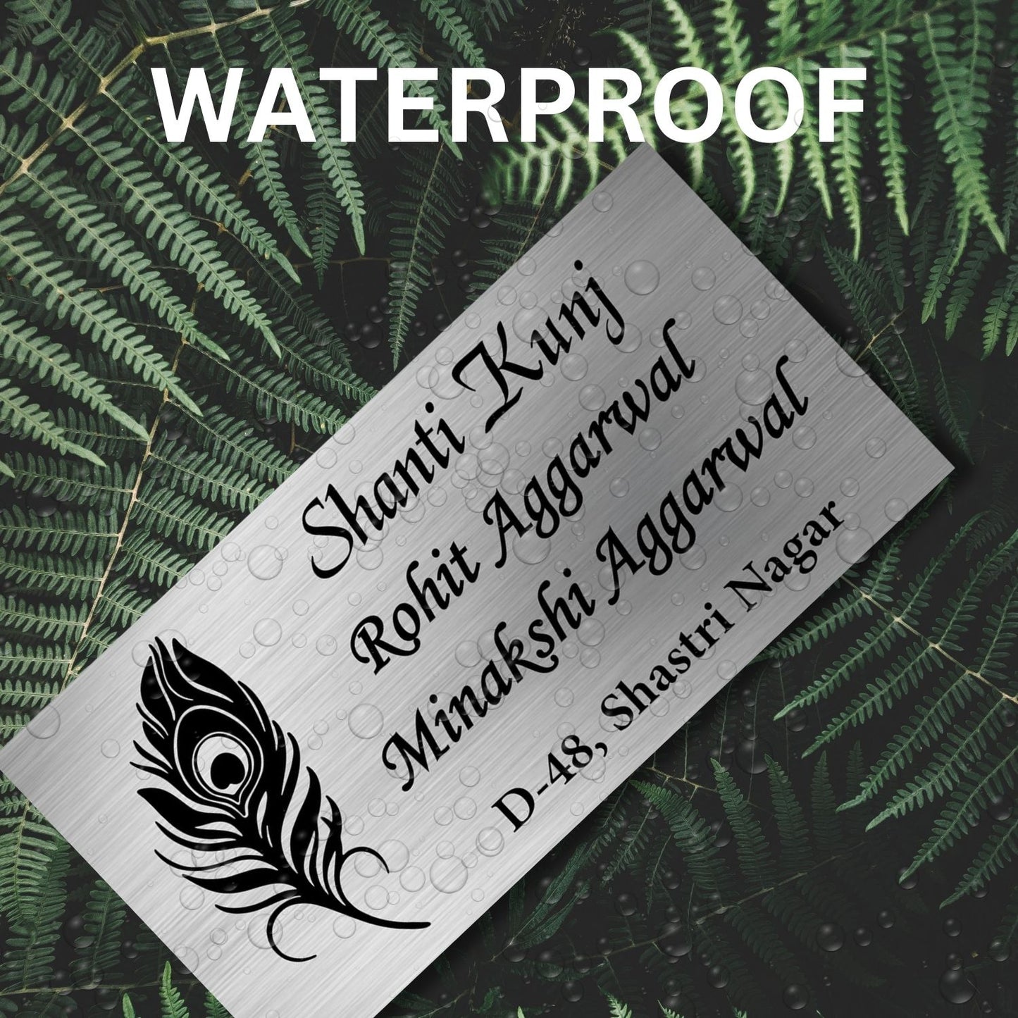 Peacock Feather Stainless Steel Nameplate for Home office Outdoor Entrance