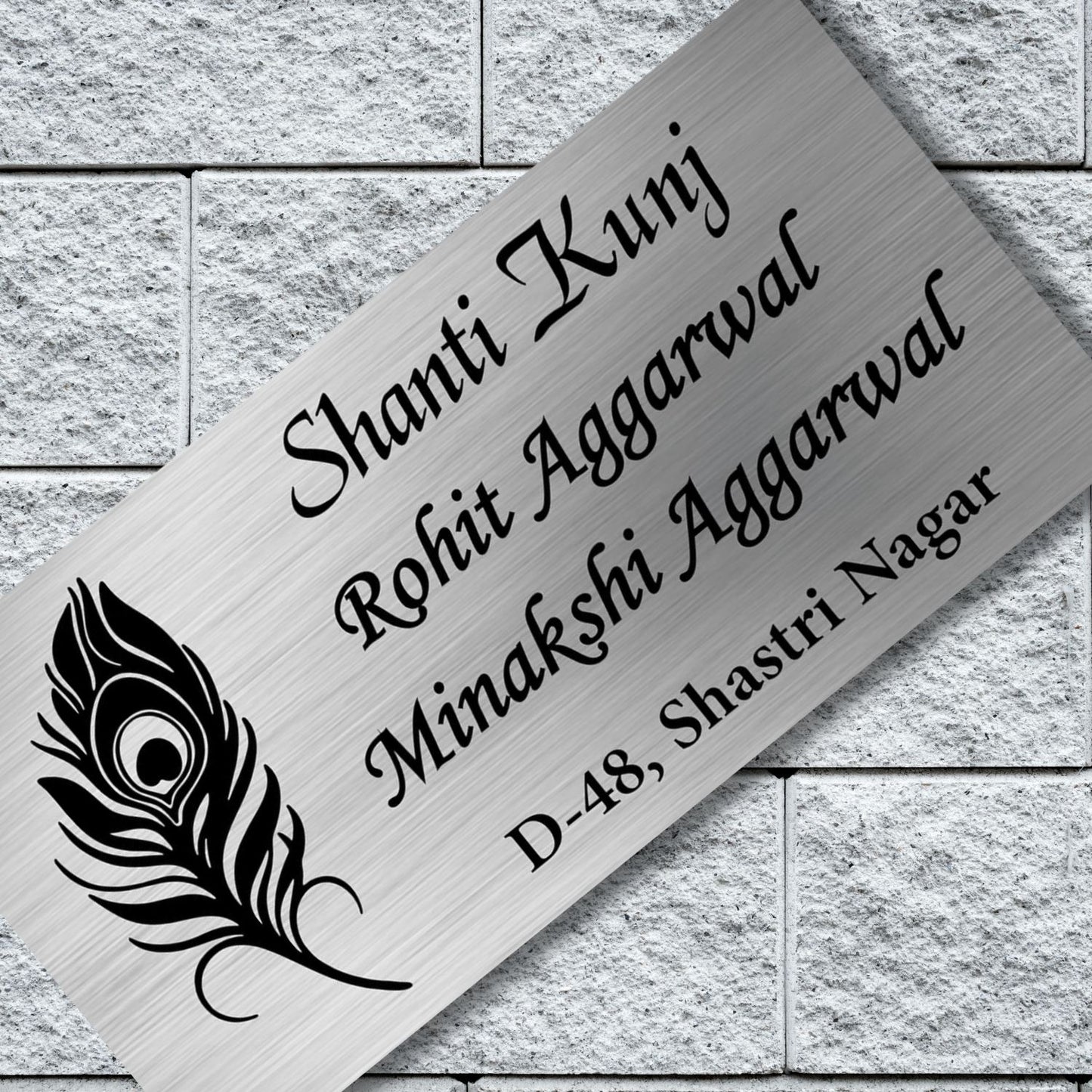 Peacock Feather Stainless Steel Nameplate for Home office Outdoor Entrance