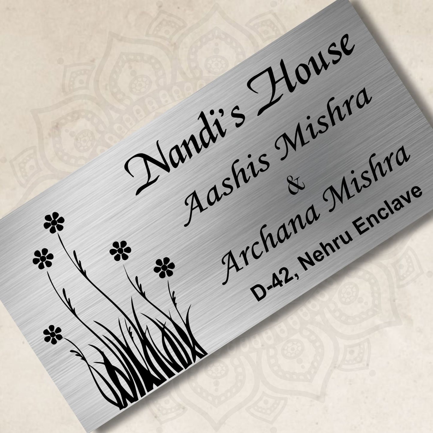Flower Stainless Steel Nameplate for Home office Outdoor Entrance