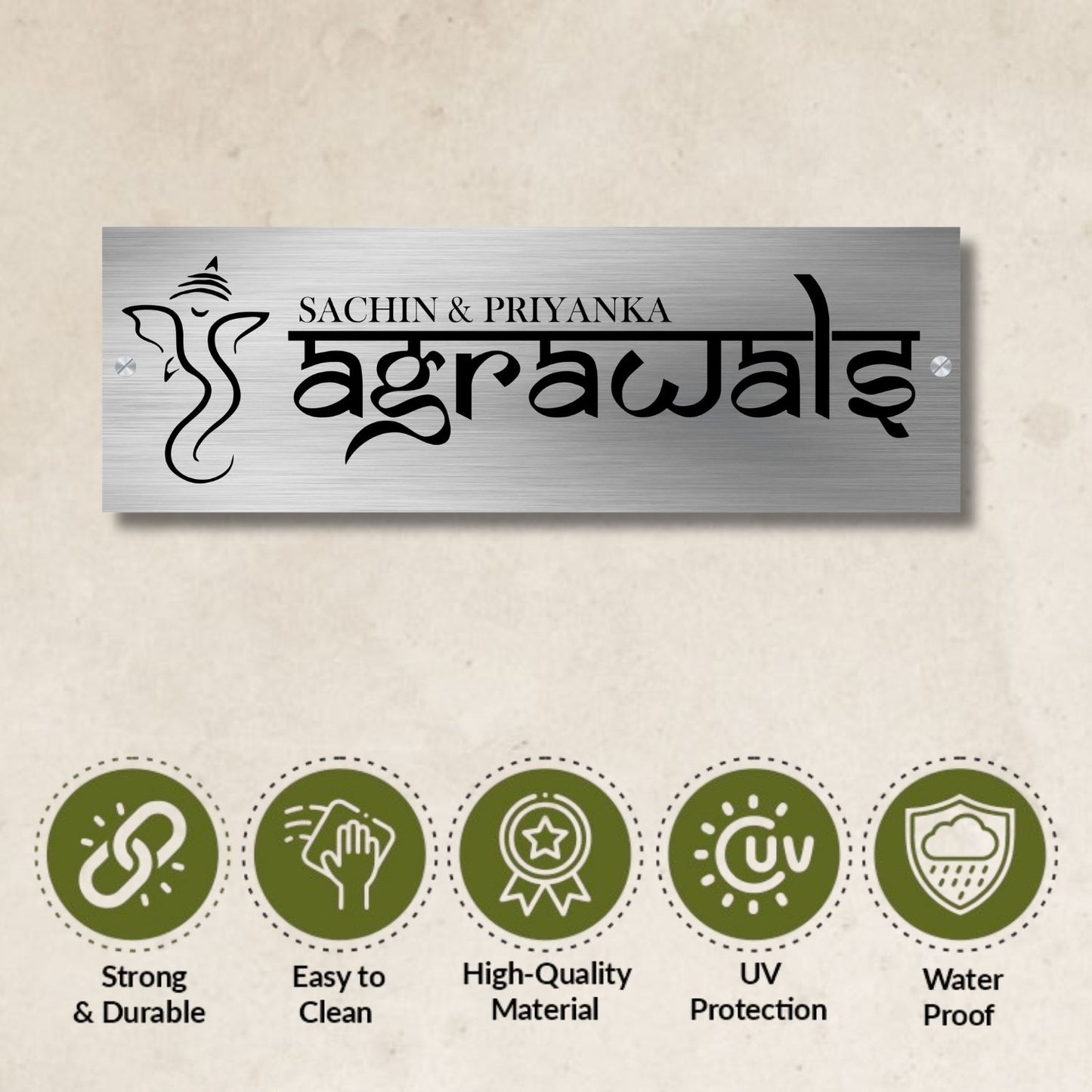 Lord Ganapati Stainless Steel Nameplate for Home office Outdoor
