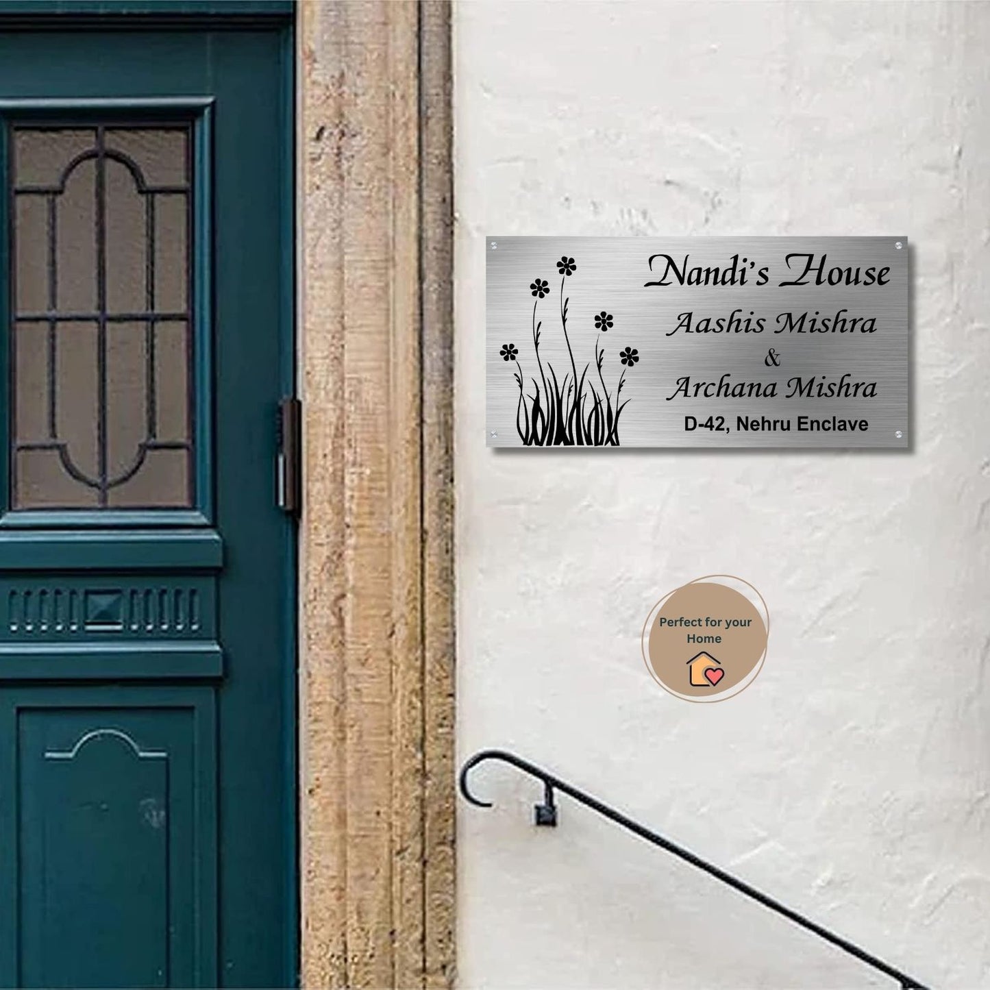 Flower Stainless Steel Nameplate for Home office Outdoor Entrance