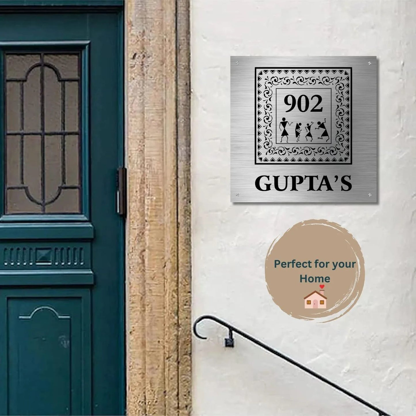 Designer Stainless Steel Nameplate for Home, Door, Bungalow, outdoor (12x12 inches)