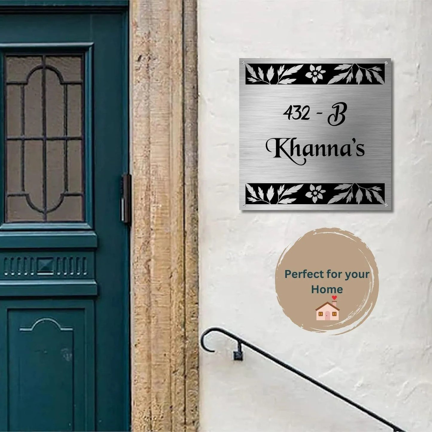 Leaf Border Nameplate for Home, Door, Bungalow, outdoor (12x12 inches)