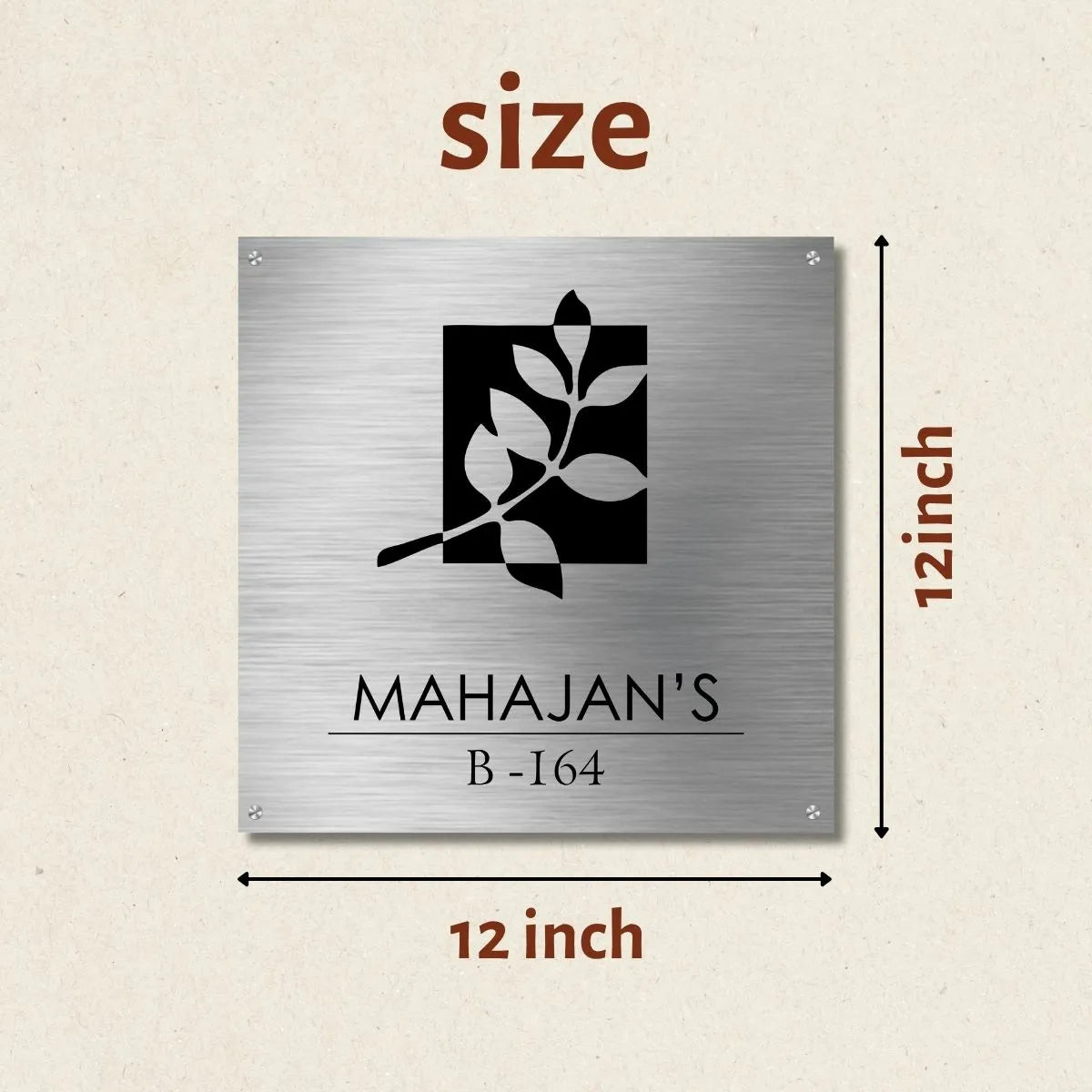 Leaf Stencil Nameplate for Home, Door, Bungalow, outdoor (12x12 inches)