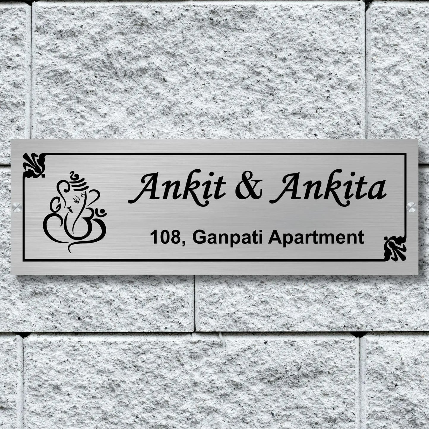 Lord Ganesha Stainless Steel Nameplate for Home office Outdoor Entrance