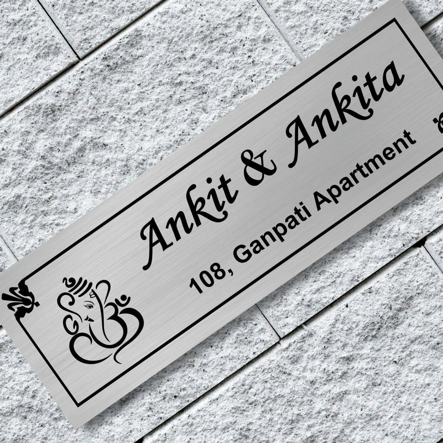 Lord Ganesha Stainless Steel Nameplate for Home office Outdoor Entrance