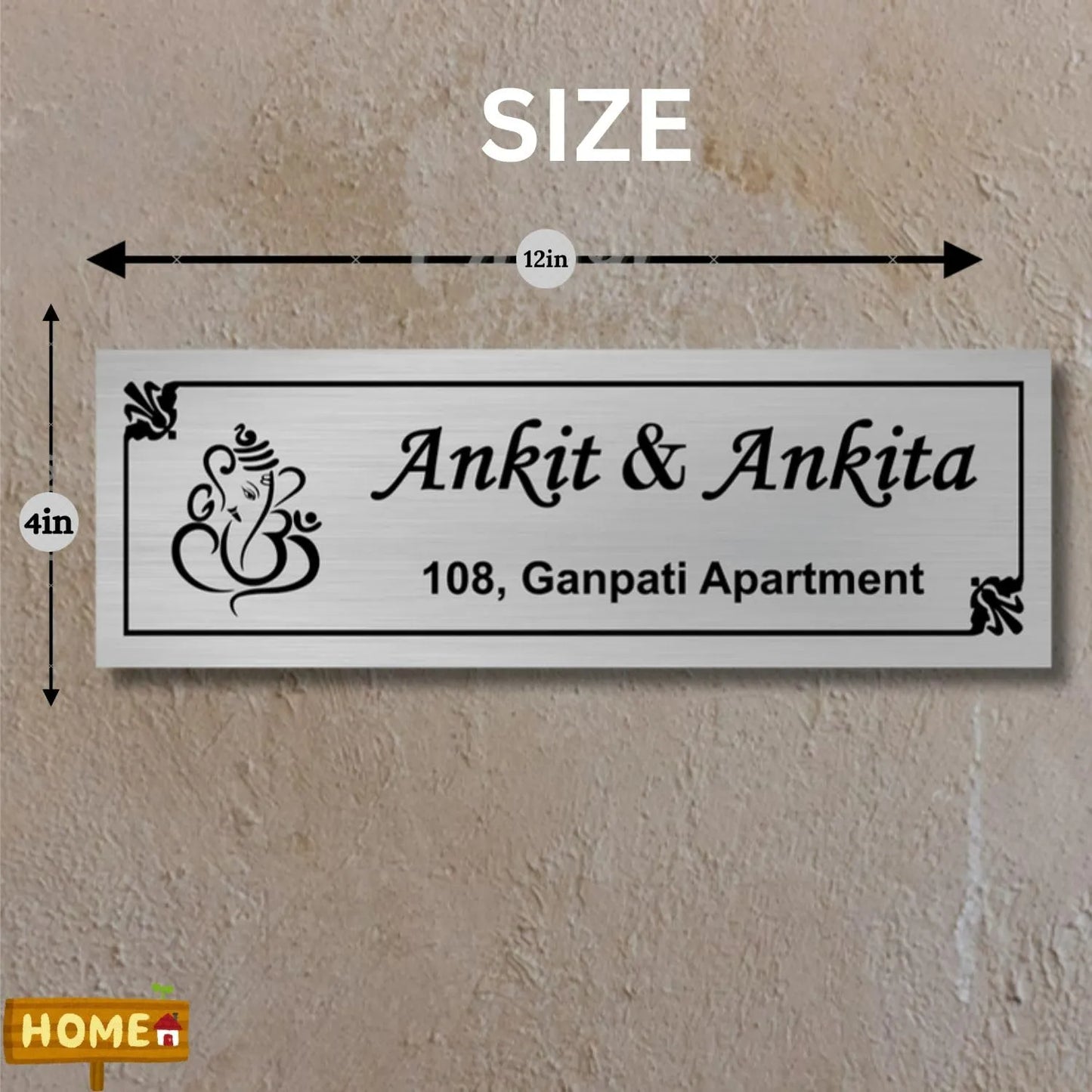 Lord Ganesha Stainless Steel Nameplate for Home office Outdoor Entrance
