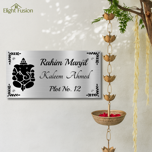 Ganesha Leaf Stainless Steel Nameplate for Home office Outdoor Entrance