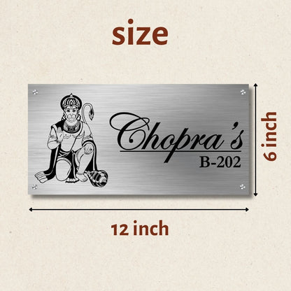 Lord Hanuman Stainless Steel Nameplate for Home office Outdoor Entrance