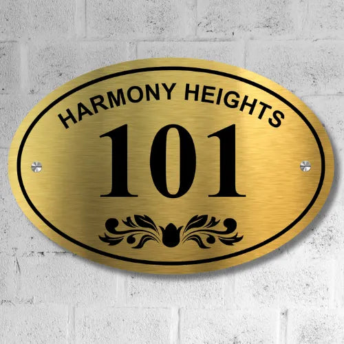 Stainless Steel Customized Room Number Plate for home/office/mall/Hotel anywhere (Oval Golden Number Plate)