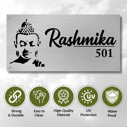 Lord Budha Stainless Steel Nameplate for Home office Outdoor Entrance