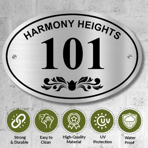Stainless Steel Customized Room Numberr Plate for home/office/mall/Hotel anywhere (Oval Stainless Steel Number Plate)