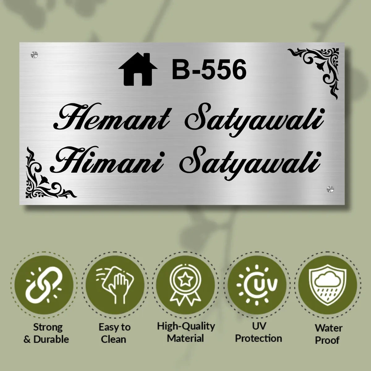 Corner Border Stainless Steel Nameplate for Home office Outdoor Entrance