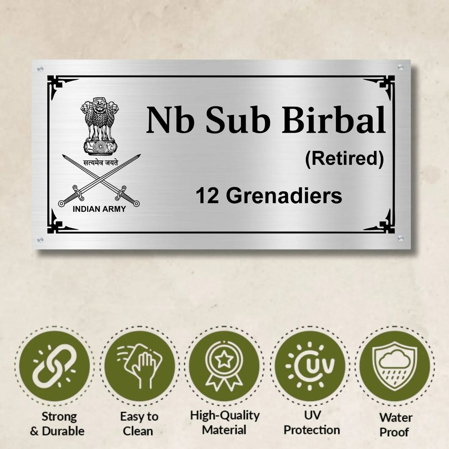 Indian Army/Police logo Stainless Steel Nameplate for Home office Outdoor