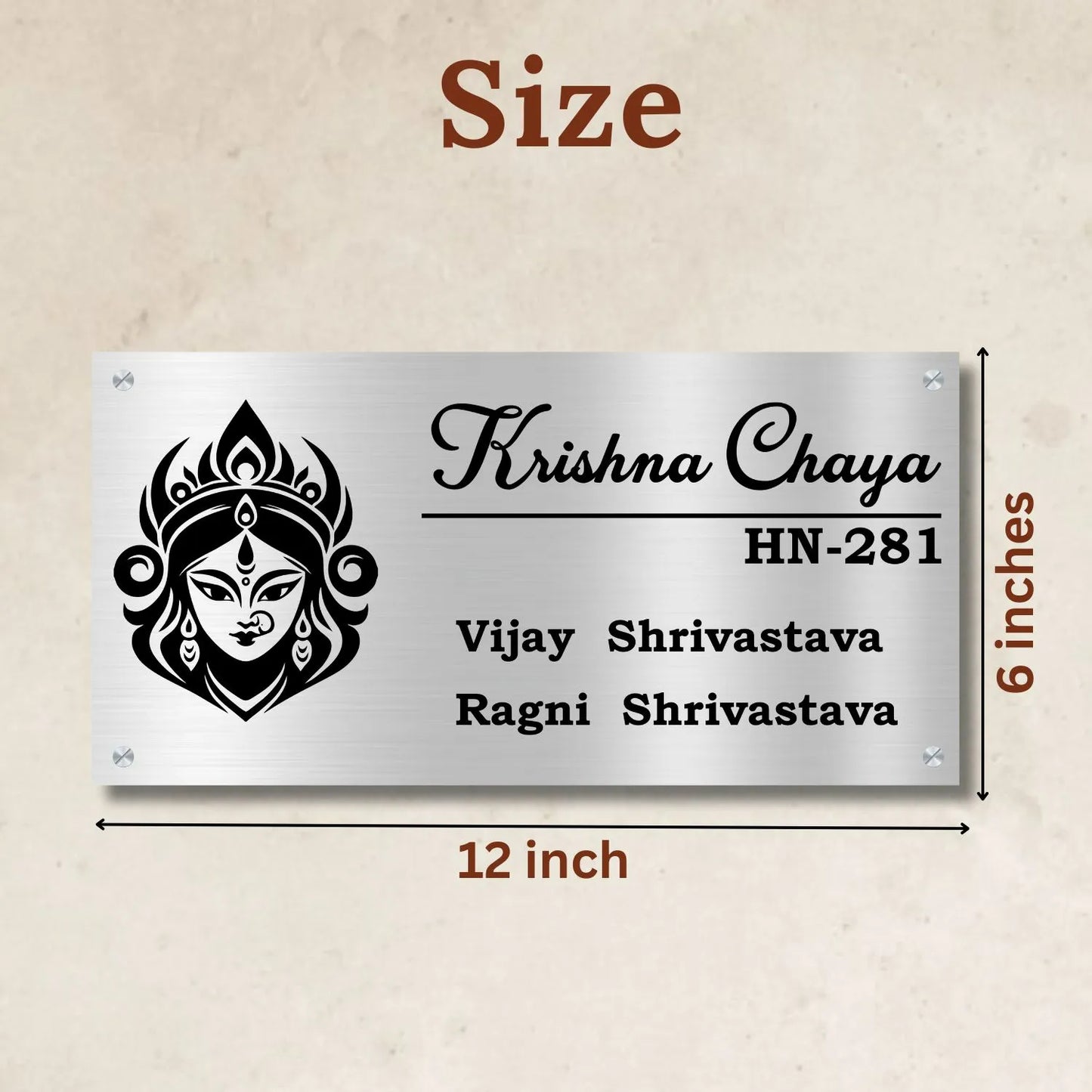 Goddess Durga Stainless Steel Nameplate for Home office Outdoor