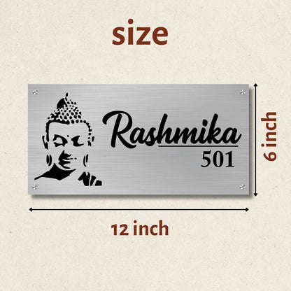 Lord Budha Stainless Steel Nameplate for Home office Outdoor Entrance