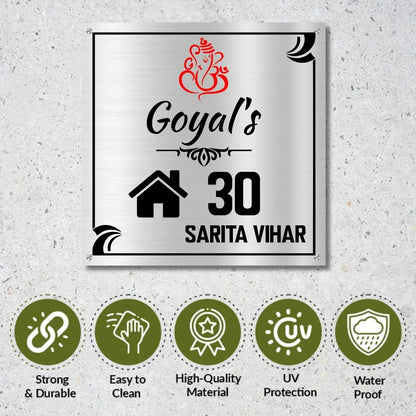 Lord Ganesh Stylish Nameplate for Home, Door, Bungalow (12x12 inches)