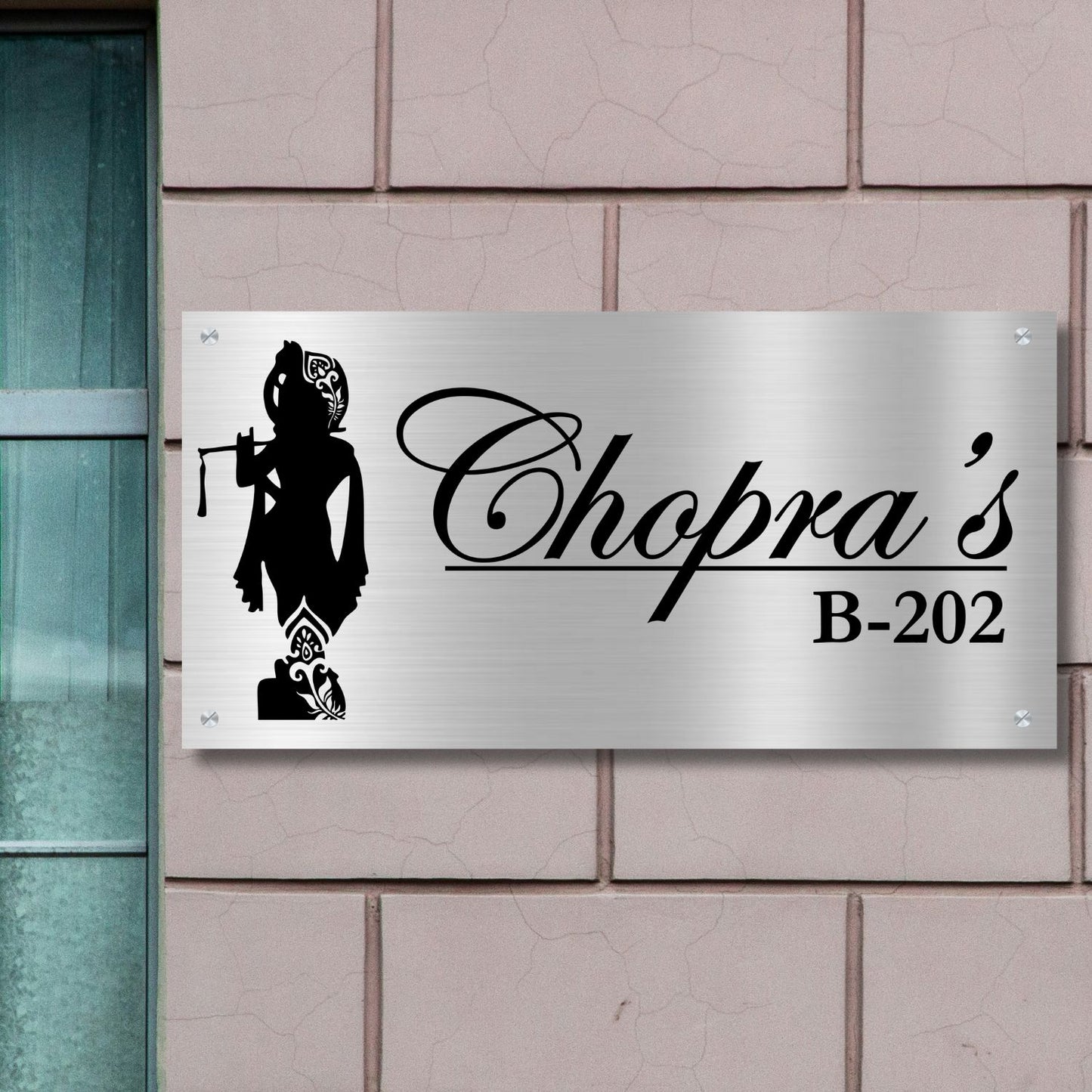 Lord Krishna Stainless Steel Nameplate for Home office Outdoor