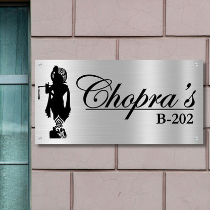 Lord Krishna Stainless Steel Nameplate for Home office Outdoor