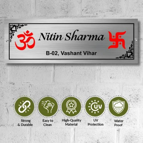 Om Swastik Stainless Steel Nameplate for Home office Outdoor Entrance