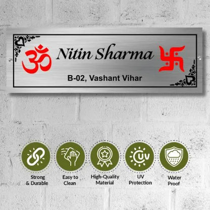 Om Swastik Stainless Steel Nameplate for Home office Outdoor Entrance