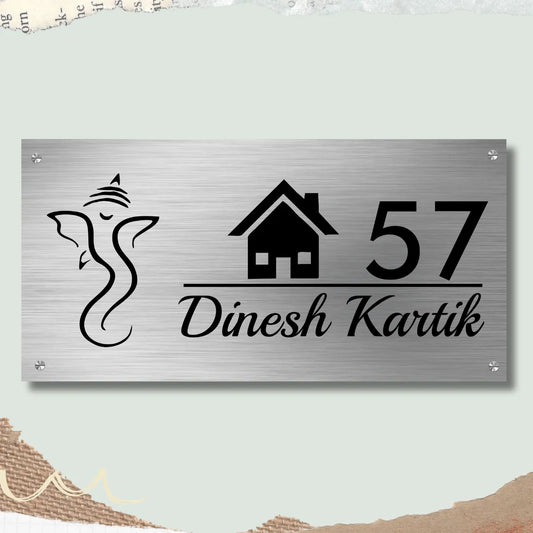 Ganesha Home Stainless Steel Nameplate for Home office Outdoor Entrance