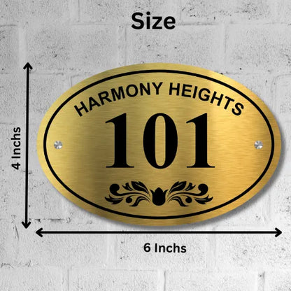 Stainless Steel Customized Room Number Plate for home/office/mall/Hotel anywhere (Oval Golden Number Plate)