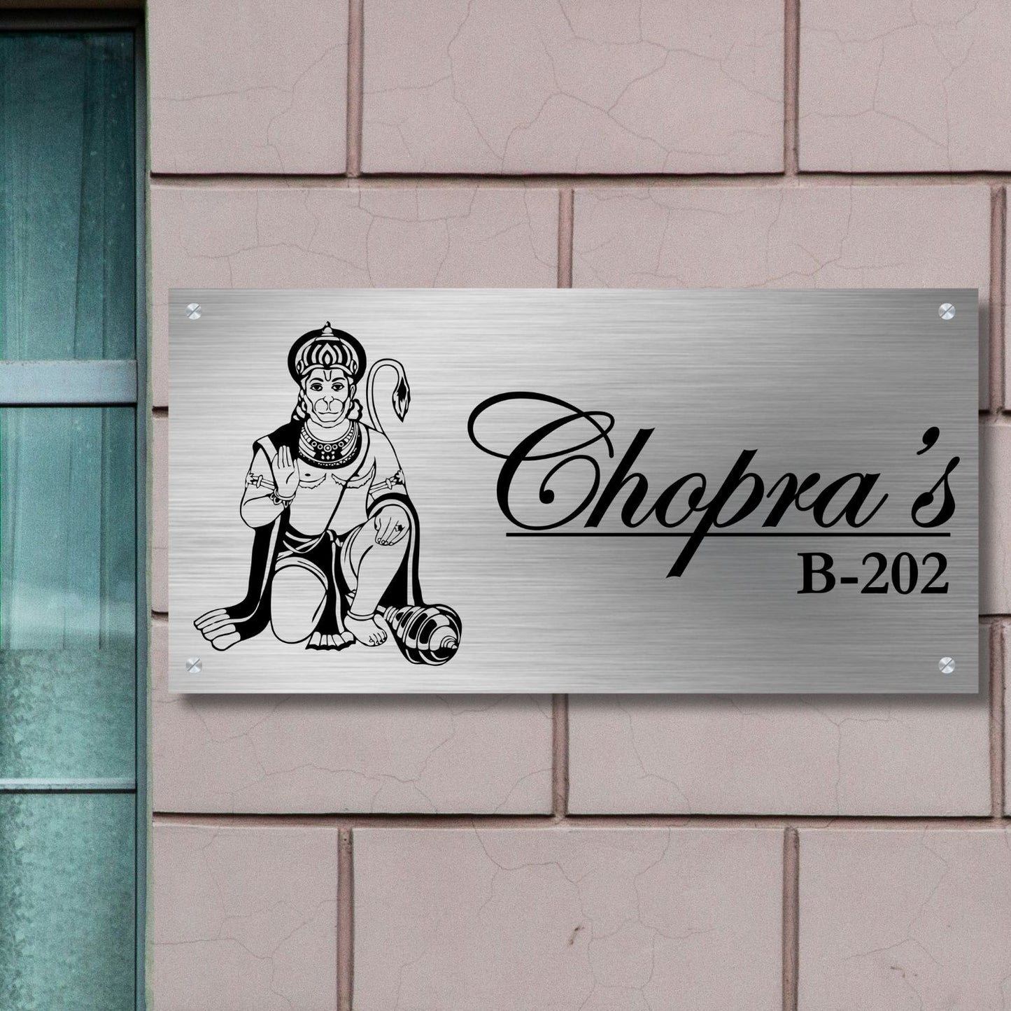 Lord Hanuman Stainless Steel Nameplate for Home office Outdoor Entrance