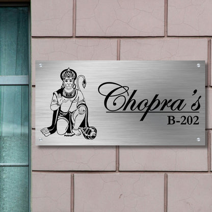 Lord Hanuman Stainless Steel Nameplate for Home office Outdoor Entrance